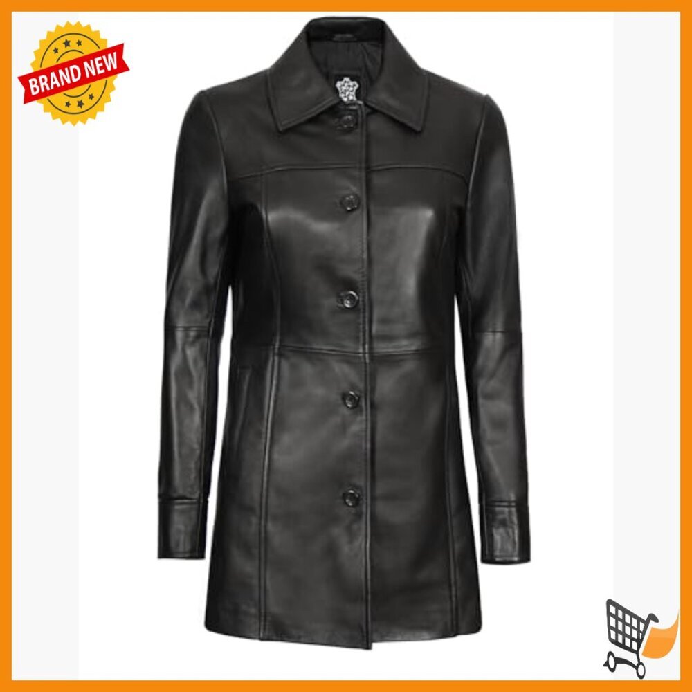 Real Lambskin Leather Trench Coat with Thumbholes and Phone Pocket - Picture 5 of 7